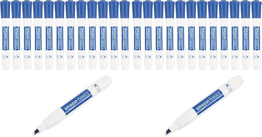 Amazon Basics Dry Erase Whiteboard Markers, Chisel Tip, Low-Odor, Blue, 24-Pack, For Drawing, Sketching and Writing