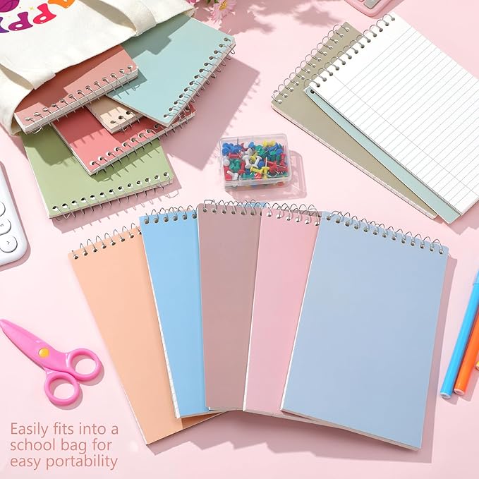 Fuutreo 12 Pcs 5'' x 8'' Top Bound Spiral Notebooks Office Steno Book for Women Cute Durable Spiral College Ruled Paper 70 Sheets Multicolor Covers, School Supplies(Earthen Color)