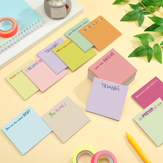 Yinder 24 Pcs Inspirational Sticky Notes Cute Motivational Sticky Notes Pad End of Year Employee Appreciation Gifts Bulk for Teacher Nurse Coworkers Office Supplies 3 x 3'' (Thank You,Macaroon)