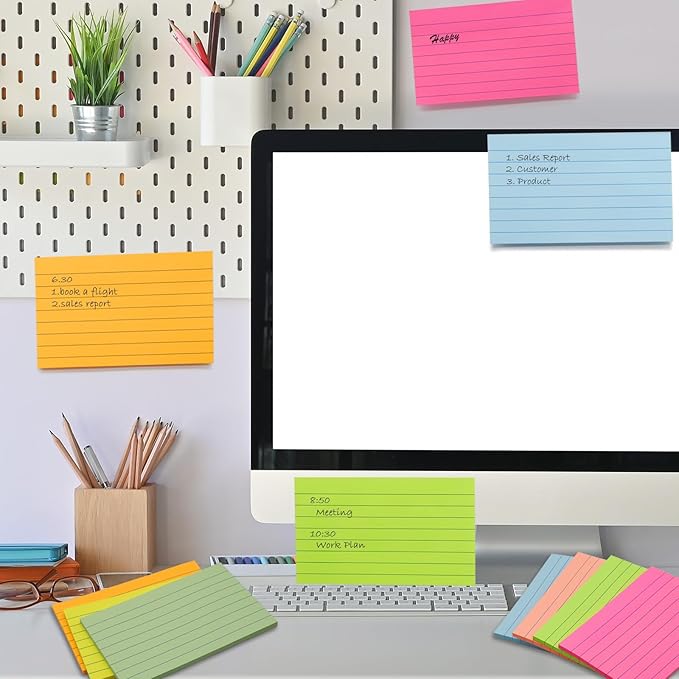 9 Pack Lined Sticky Notes 3x5 in Large Sticky Notes, 9 Bright Multi Colors Self Big Sticky Notes Pad Its, Strong Adhesive, Sticky Note Large for Notebook, Office, School and Home