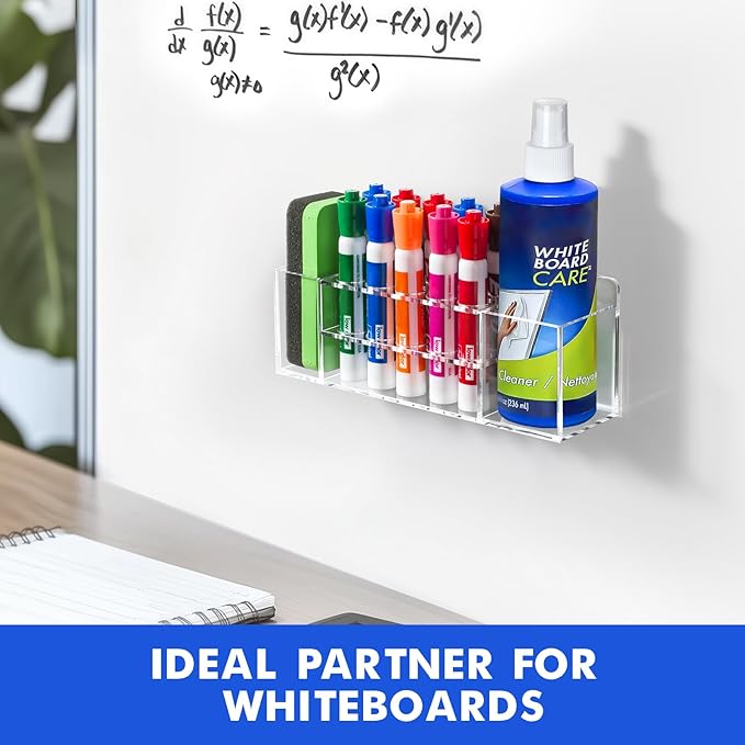 Magnetic Dry Erase Marker Holder for Whiteboard, Wall Mount Pen Holder for Refrigerator, Clear Pencil Holder for Fridge, Strong Magnet Locker Organizer for Classroom, Office