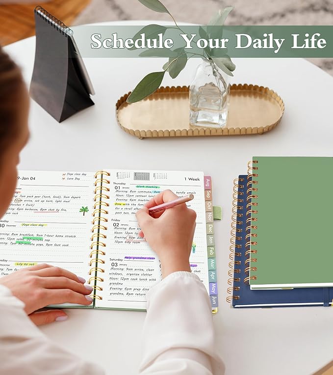 Academic Planner 2026-2027, Hardcover Weekly and Monthly Calendar Planner from July 2026 - June 2027, Daily Agenda Planners with Tabs, College School Organizer for Student Teacher, A4 (8.5" x 11"), Green