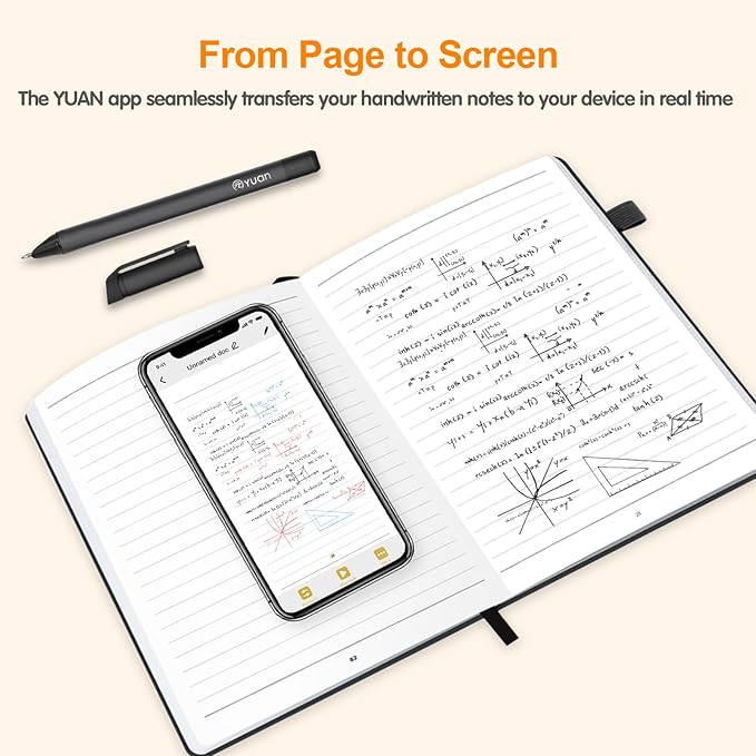 Yuan Digital Sync Pen with Notebook, Smart Writing Set Real time Sync Digitizing for Paper Notes Convert to Text, Smart Pen and Notebook for Note Taking Sync Notes to Phone/Tablet Instantly