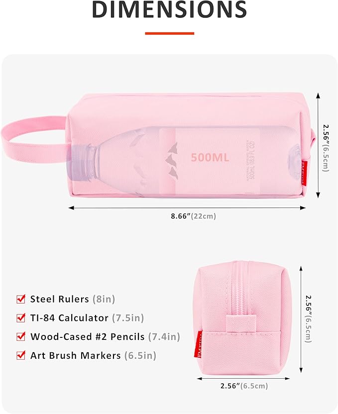 Fmeida Pencil Case Pouch - Water Resistant Pencil Pouch Portable Pencil Bag Simple Office Supplies Stationery Pouch with Handle - Light Pink