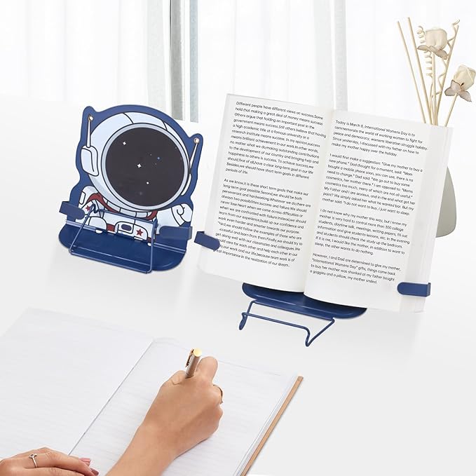 Honagu Book Stand Book Holder Metal Desk Book Stand for Reading Hands Free, Adjustable Textbooks Cookbook Documents Holder, Christmas Birthday Gifts for Girls and Boys (Astronaut)