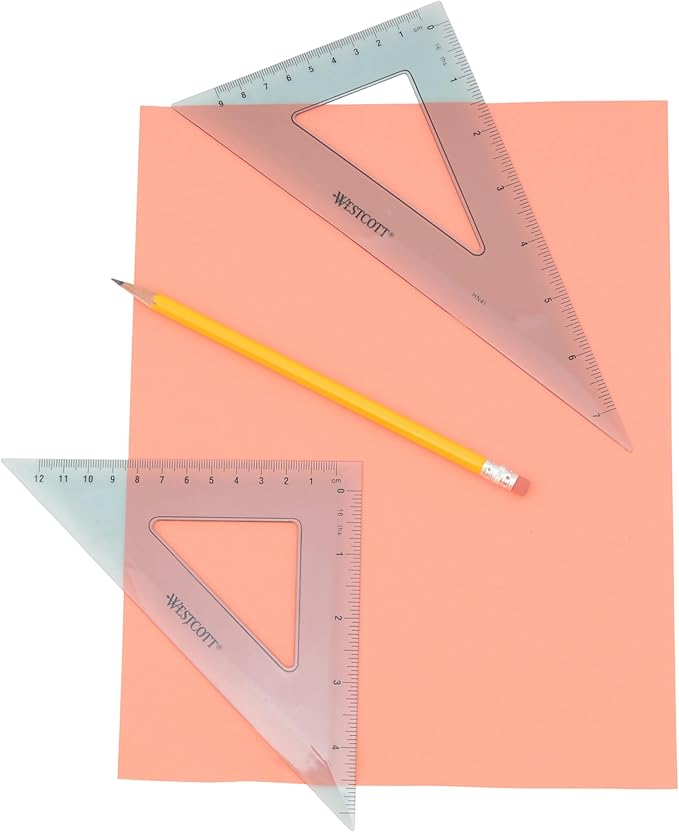 Westcott Triangular Scale Ruler Set, 30/60- and 45/90-Degrees, Back-to-School, School Supplies, Classroom Supplies, 2-Pack