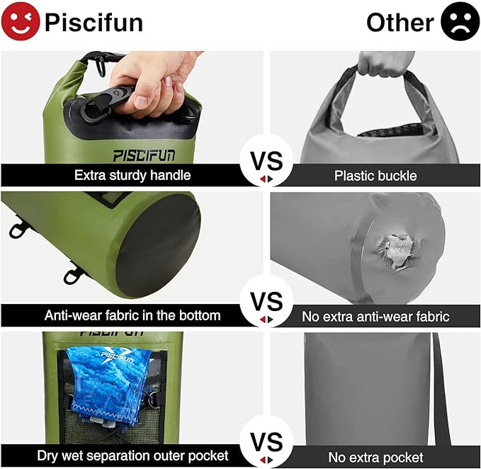 Piscifun Dry Bag, Waterproof Floating Backpack 10L/20L/30L/40L | Waterproof Phone Case, Adjustable shoulder straps, Roll-top closure keeps gear dry, Ideal for Boating, Kayaking, Fishing