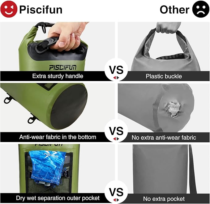 Piscifun Dry Bag, Waterproof Floating Backpack 10L/20L/30L/40L | Waterproof Phone Case, Adjustable shoulder straps, Roll-top closure keeps gear dry, Ideal for Boating, Kayaking, Fishing