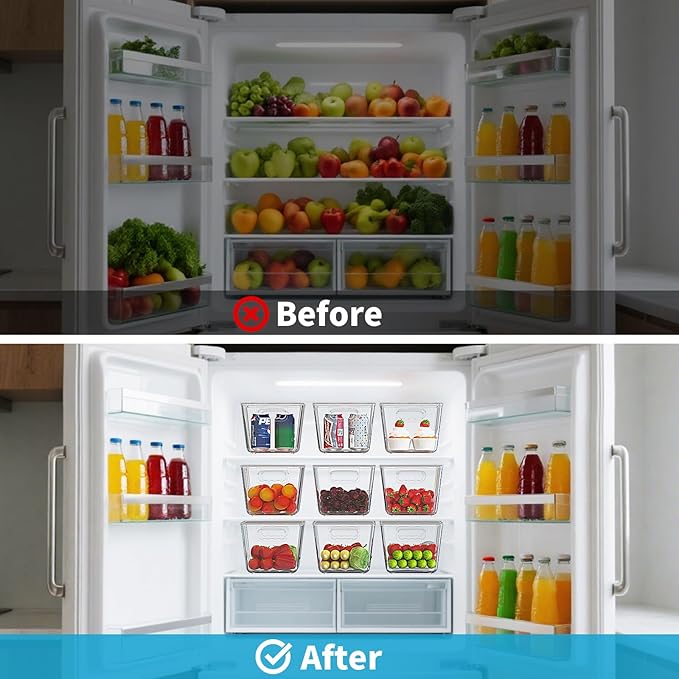 4 Pack Clear Stackable Storage Bins with Lids, Large Plastic Pantry Organizers and Storage Containers for Kitchen Cabinet, Fridge, Closet, Bathroom - BPA-Free Home Organization Must Haves
