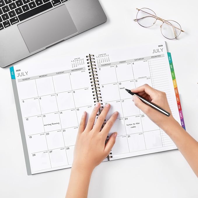 2026-2027 Appointment Book/Planner - Weekly & Monthly Planner, 9" x 11", Large, JUL. 2026 - JUN.2027, 30-Minute Interval, Daily Hourly Planner, Colorful Monthly Tabs, Inner Pocket, Grey