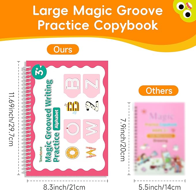 Large Magic Grooved Writing Practice for Kids 3-5, Grooved Writing Books Ages 6-8, Magic Book Handwriting Practice for Kids 5-7, Preschool Workbook Tracing Books for Boys & Girls