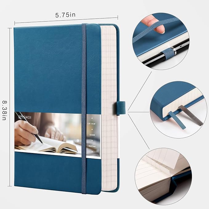 EMSHOI Lined Journal Notebook, 256 Numbered Pages, A5 Size (5.7'' x 8.3'')
