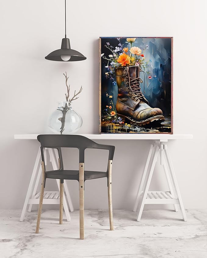 5DDIYART Boot Flowers Paint by Numbers for Adults Beginner, Paint by Number Kits on Canvas, Paint by Easy Acrylic Painting Home Wall Decor 16x20inch