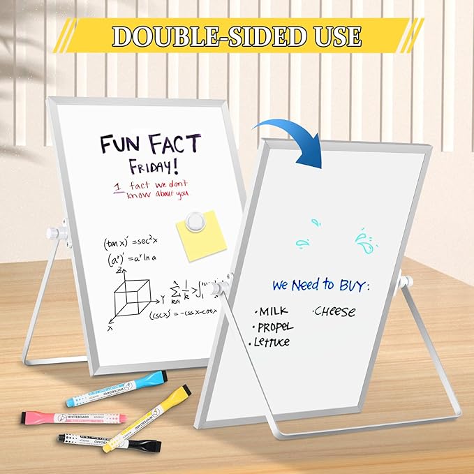 Dry Erase Magnetic White Board, 16" x 12" Double-Sided Desktop Whiteboard with Stand, Portable Small Whiteboard Set for Drawing, Office, Home, School