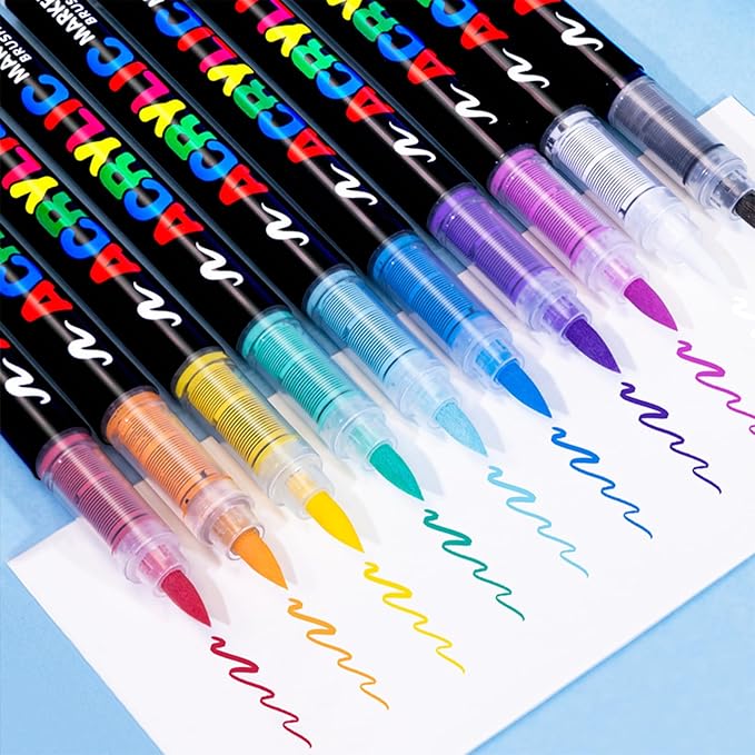 Guangna Acrylic Paint Markers,48 Colors with Direct-Liquid Ink Control System, Professional-Grade Paint Pen for Rock Painting, Canvas, Glass, Plastic, Fabric & Creative Crafts