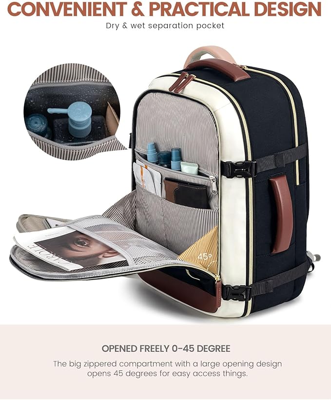 LOVEVOOK Travel Backpack For Women Flight Approved, 50L Carry on Backpack for Airplanes, Personal Item Travel Bag for Airplanes Fits 18 Inch Laptop, Business Weekender Overnight Daypack with 3 Cubes