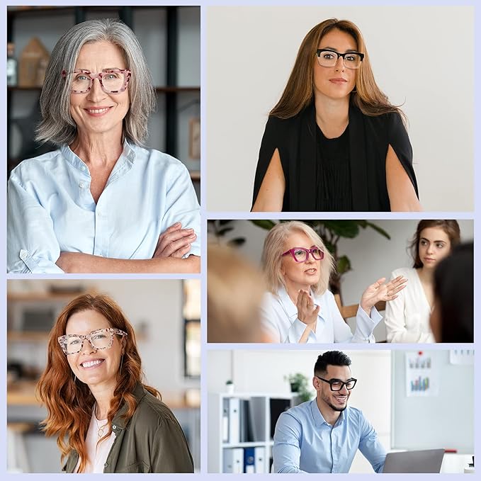 Reading Glasses for Women-5 Pack Blue Light Blocking Square Fashion Readers with Spring Hinge Computer Eyeglasses(Mix1, 1.50x)