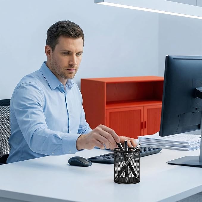 Pen Holder Mesh Pencil Holder Metal Pen Holder Cup Pencil Cup Holder for Desk Office Pen Organizer Black, 4 Pack