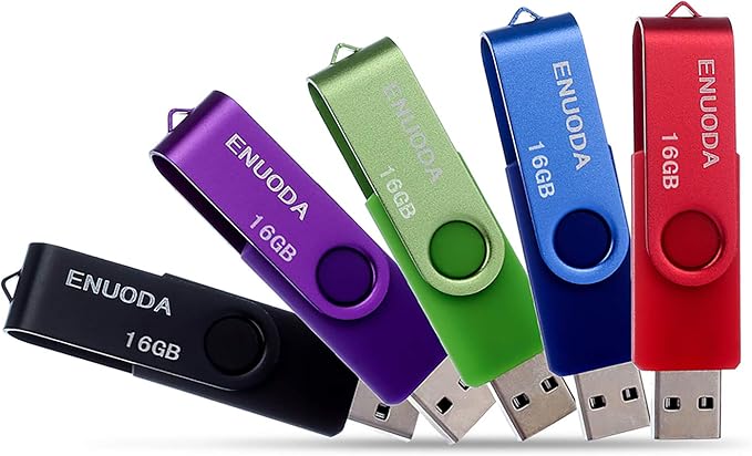 16GB Flash Drive 5 Pack ENUODA Thumb Drives 16GB Swivel Design USB 2.0 Memory Stick Jump Drive Pen Drive for Storage and Backup (5 Colors)