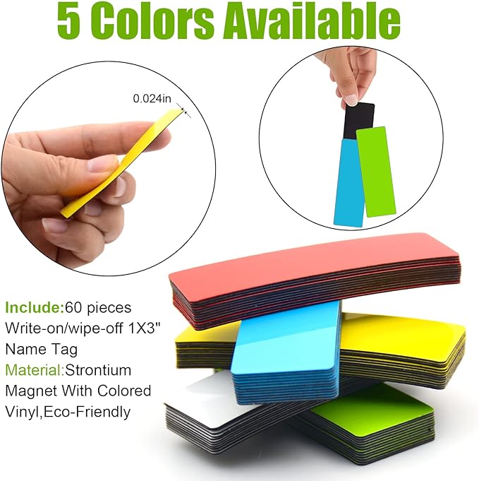 STTMGN Dry Erase Magnetic Labels (1x3,Pack of 60),Write On Magnets Sticker,Waterproof/Reusable for Classroom&Office&Cabinet&whiteboard&Fridge&More (Blue)