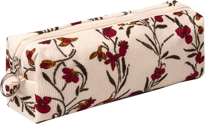 Cute Pencil Case Aesthetic Student Pencil Pouch Coin Pen Pouch Cosmetic Bag Office Stationery Organizer For Kids Teen School (Flowers-D)