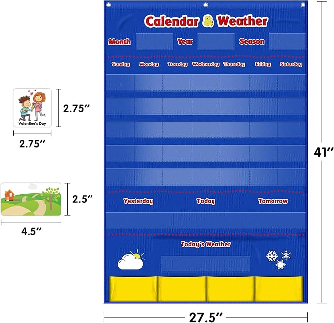 Calendar and Weather Pocket Chart, Classroom Organized Chart, 149 Pieces