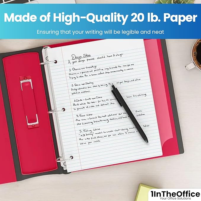 1InTheOffice College Ruled Filler Paper, Loose Leaf, 8.5" x 11", 3-Hole Punched, White, 800 Sheets – Bulk Lined Paper for School, Office, Binders