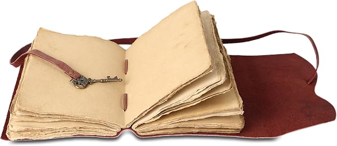 Leather Journal with Deckle Edge Paper 8x6 inch and Vintage Key | Handmade Writing Notebook Diary | Bound Daily Notepad for Men & Women Medium, Sketch/Writing pad for Artists