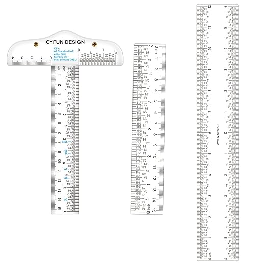 3PCS 6''/12 '' Acrylic Clear Edge Rulers T-Square Ruler, inches and Metric Zero-Centering, T Square Ruler Transparent,for Crafting Drafting and General Layout Work Art Framing & Drafting Scrapbooking