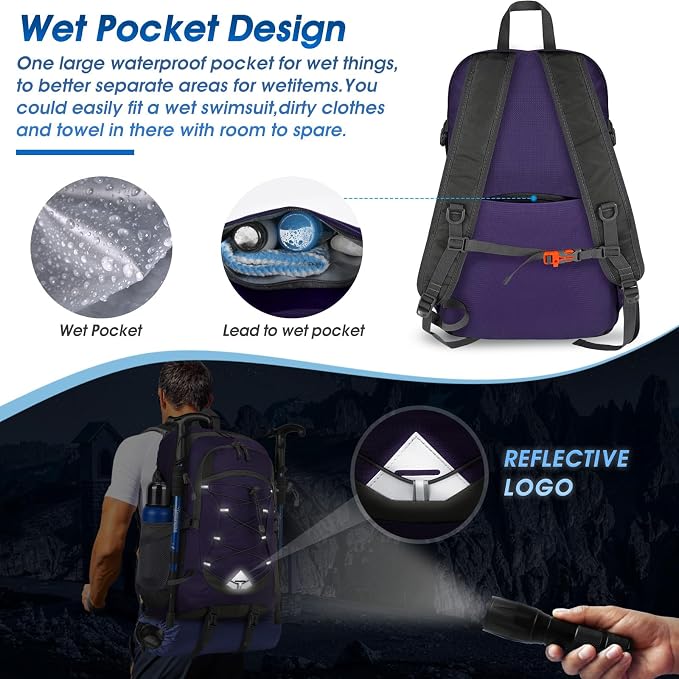 IGOLUMON Hiking Backpack 40L Packable Lightweight Camping Daypack Men Women | Multi-compartment storage Water-resistant Foldable Nylon Material Hiking Day pack for Camping Cycling Outdoor