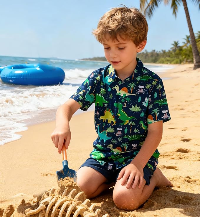 Enlifety 2-10T Kids Hawaiian Shirt Boys Short Sleeve Button Down Shirts Hawaii Summer Casual Blouse