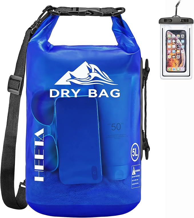 HEETA Dry Bag Waterproof Backpack with Phone Case 5L/10L/20L/30L/40L | Roll Top Lightweight Dry Storage Bag for Women Men, Travel Boating Kayaking Paddle Board Camping Beach Essentials Accessories