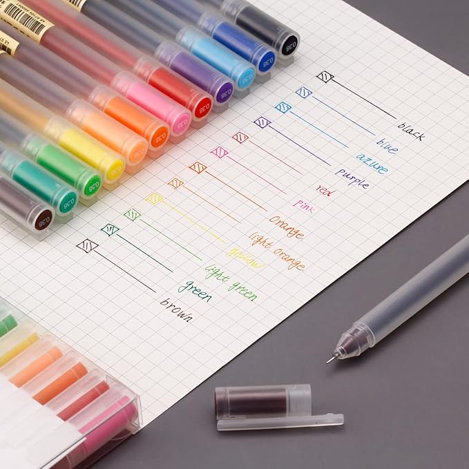 XIZE SH Premium Colorful Pens for Journaling and Note Taking - 12 Color Gel Pens With 0.38mm Fine Point Needle Tip - Minimalist Japanese Style