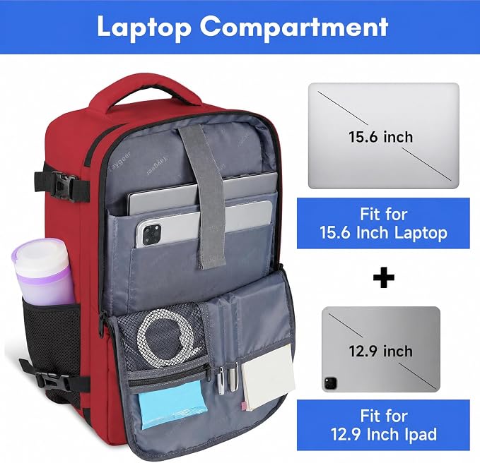 Taygeer 35L Carry on Travel Backpack for Women Men, Personal Item backpack | Travel Backpack with Laptop Compartment & Water Bottle Pocket, Lightweight Work Bag for Weekend Business Hiking, Bright Red
