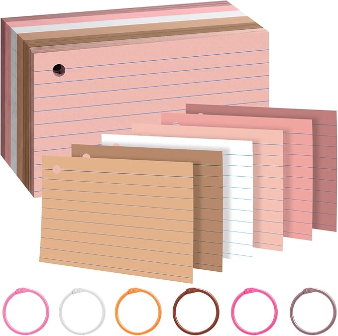 Leelosp 300 Pcs Colored Ruled Index Cards with 6 Rings 180 Gsm Thick Neon Color Study Flash Cards Single Hole Punched Lined Flashcards Studying Notecards One Side for Study(3 x 5 in,Yellow Series)