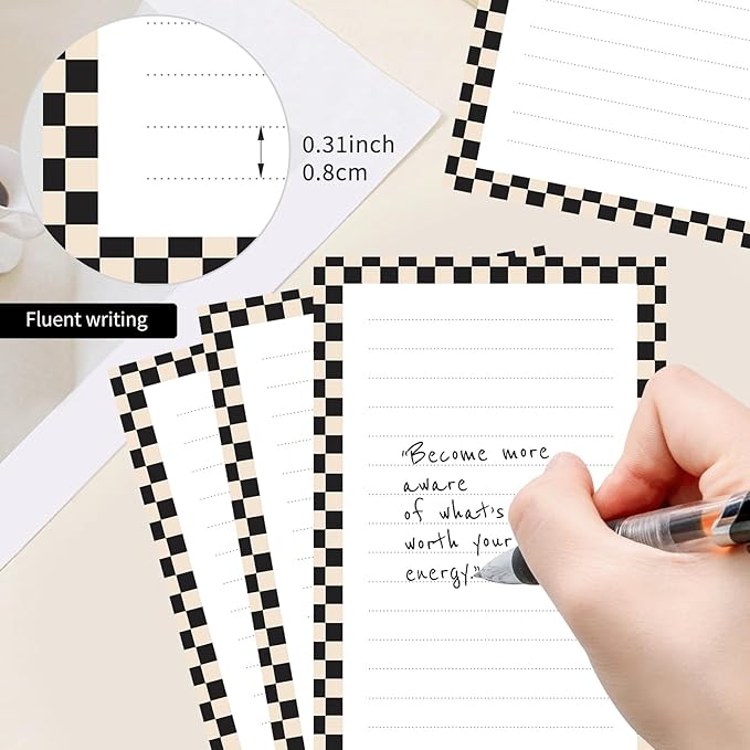 2 Pack Lined Sticky Notes 4x6 in, Cute Self-Stick Notepads with Lines, Large Memo Pads Strong Adhesive for Office, Home Black White Plaid