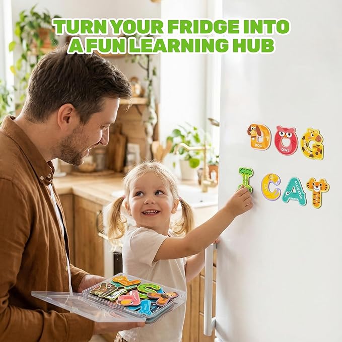 LOVESTOWN Magnetic Letters for Toddlers, 26 Large Animal Alphabet Magnets, Educational Learning Toys, Fridge Magnetic Letters Set
