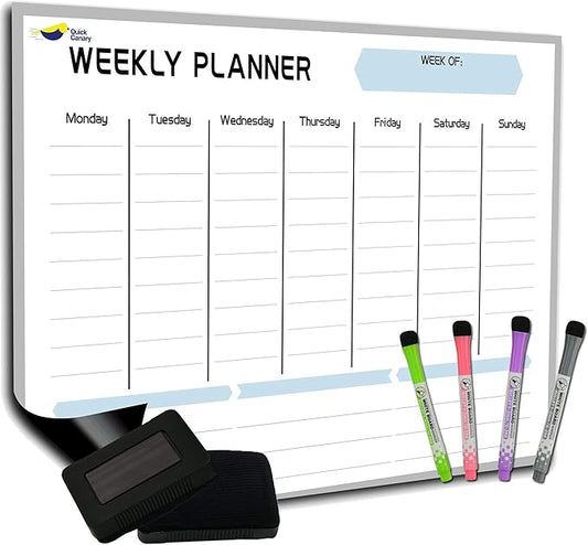 Magnetic Weekly Planner for Fridge - 17x12” Stain-Resistant Dry Erase Whiteboard Fridge Calendar with Large Writing Space for Schedules, Chores & Meals - Includes 4 Markers & Eraser