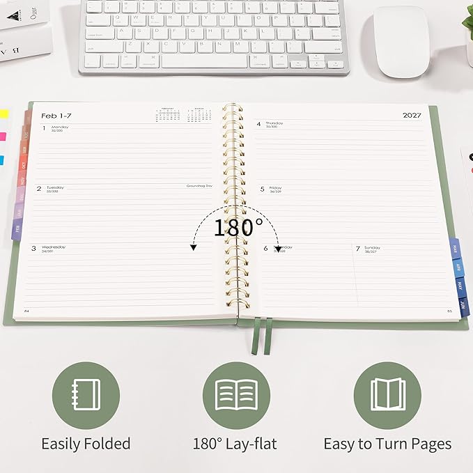RETTACY Academic Planner 2026-2027, Weekly and Monthly, July 2026 - June 2027, Large Size (8.5" x 11"), Calendar, Agenda, 12-Month Tabs, for Student, Teacher, School (Light Green)