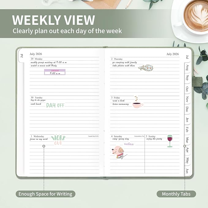 Planner 2026-2027, Weekly and Monthly Planner with Tabs from Jan 2026 - Dec 2026, A5 Hardcover Academic Calendar with Date for School & Office Schedule, 5.8" x 8.3", Sage Green