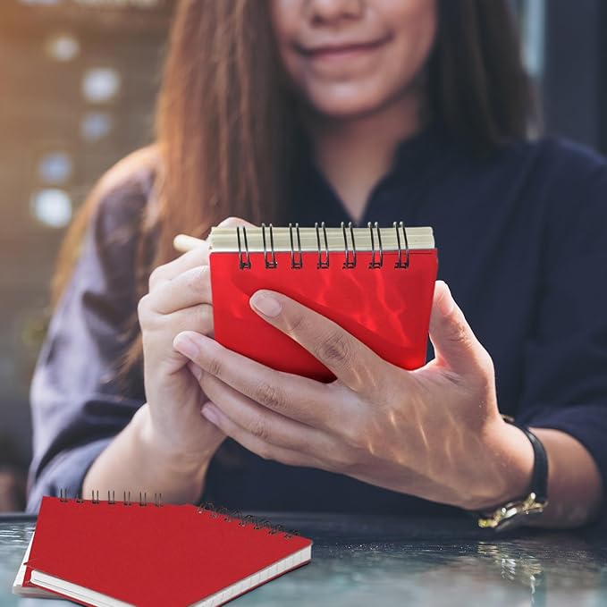 Tenceur 2 Pcs Red Pocket Notebook Small 3x5 Inch Top Spiral Notepads Bound Notebook with Lined 120 Pages Memo Pads for Office College Nurse Essentials Back to School Gift