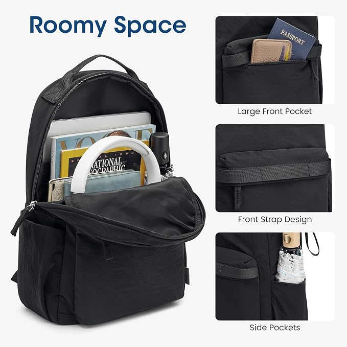 G4Free Small Backpack for Women, lightweight Daypacks for Travel School | Water-resistant Nylon backpack, fits 13.3" laptop, Multi-pockets, Trolley strap, Comfy padded straps