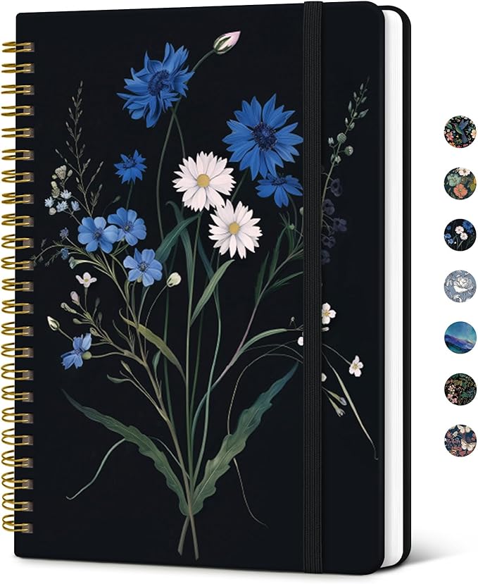 Taja Lined Spiral Journal Notebook for Women, A5 Cute College Ruled Hardcover Notebook for Work & Note Taking, Pretty Journal for Writing, 140 Pages, Floral Whispers