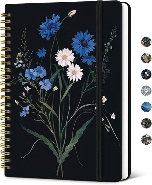 Taja Lined Spiral Journal Notebook for Women, A5 Cute College Ruled Hardcover Notebook for Work & Note Taking, Pretty Journal for Writing, 140 Pages, Floral Whispers