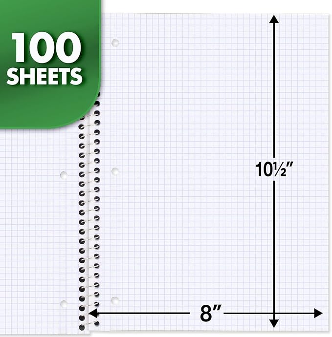 Mead Spiral Notebook, 1 Subject, Graph Ruled Paper, 7-1/2" x 10-1/2", 100 Sheets, Yellow (05676AZ7)