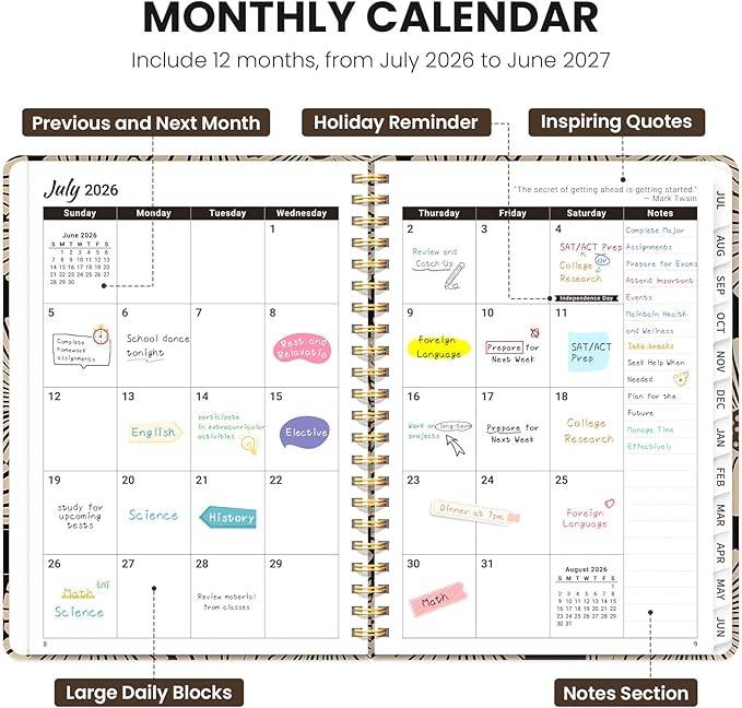 Planner 2026-2027, Monthly and Weekly Academic Planner July 2026 - June 2027, Hardcover Student Teacher Planning Agenda Calendar Book with Tabs, Perfect for Office School Supplies, A5 (6.3" x 8.5") - Petal Art