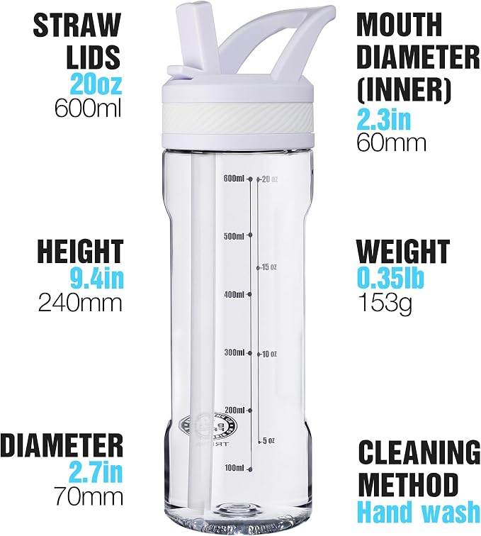 OLDLEY 20oz Kids Water Bottle with Straw, BPA-Free Tritan Water Bottle for School, Leakproof Clear Water Bottle with One Click Open, Measurement Scale, Cup Holder Friendly for Boys Girls,Clear White