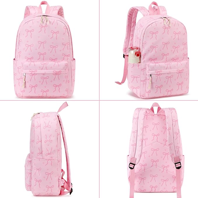 LOIDOU Backpack for Girls School Backpacks Bookbags for Elementary Middle School Women Laptop Backpacks (Bow Tie Pink, L-17)