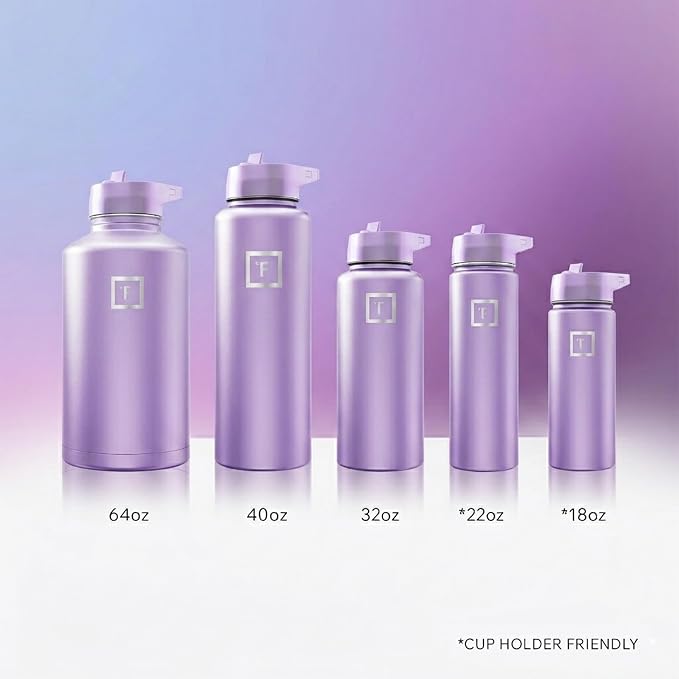 IRON °FLASK 64 oz Wide Mouth Water Bottle with Straw | Insulated Half Gallon Water Bottle with Leakproof Straw Lid - BPA Free, Cold 24 Hrs, Sweat Free (Lavender)