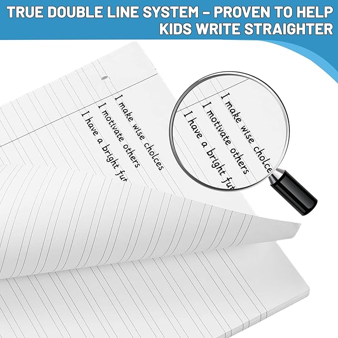200 Sheets Handwriting Practice Lined Paper 8.5 x 11" Double Lined Notebook Paper Loose Leaf Exercises Composition for 3 Ring Binder for Kids Kindergarten Adult Writing